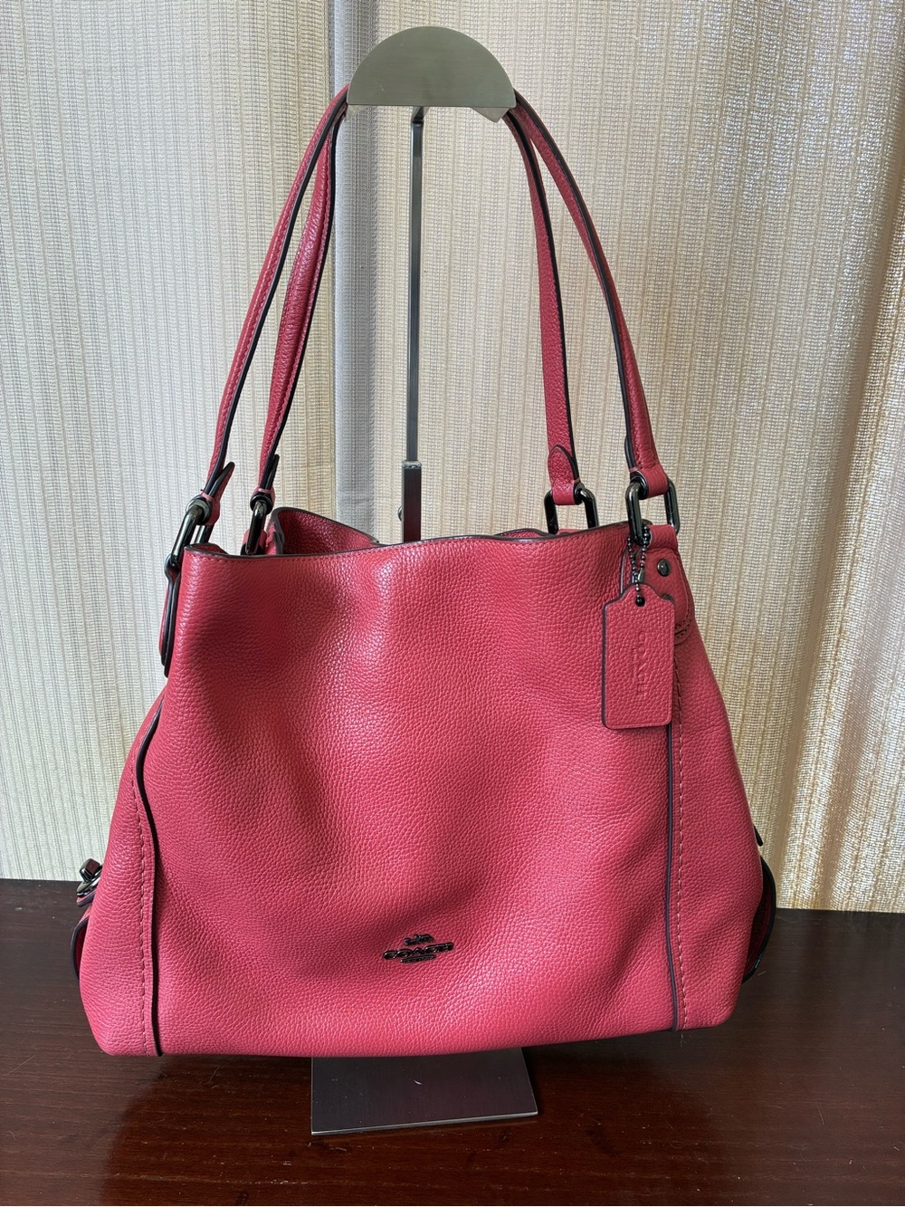 Coach Pebble Leather Double-Handle Shoulder Bag in Raspberry Pink
